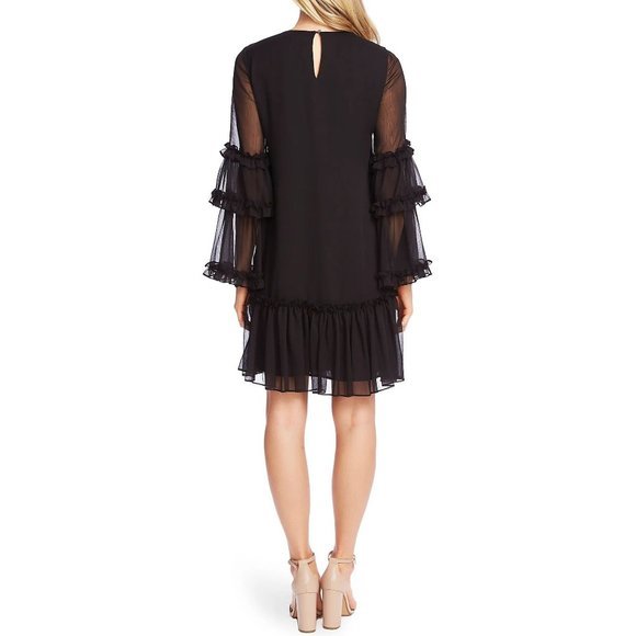 CECE Ruffle Chiffon Shift Dress in Black - Small - Picture 2 of 3